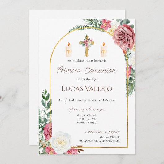 男の子のための最初の聖餐式招待状 招待状 (正面/裏面)