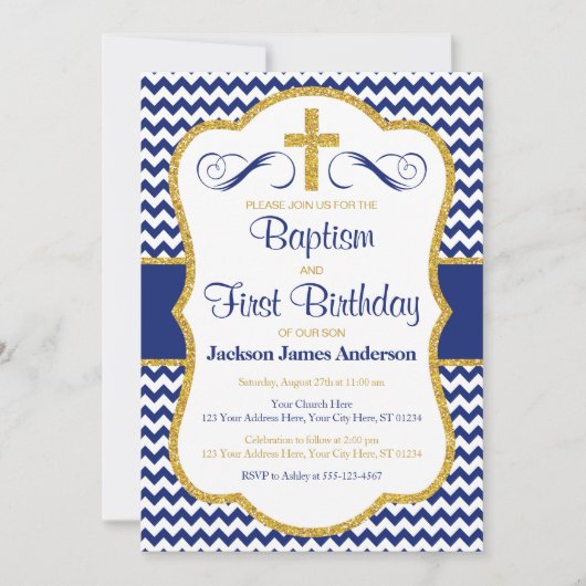 男の子のための洗礼そして最初誕生日の招待状 招待状 (正面)