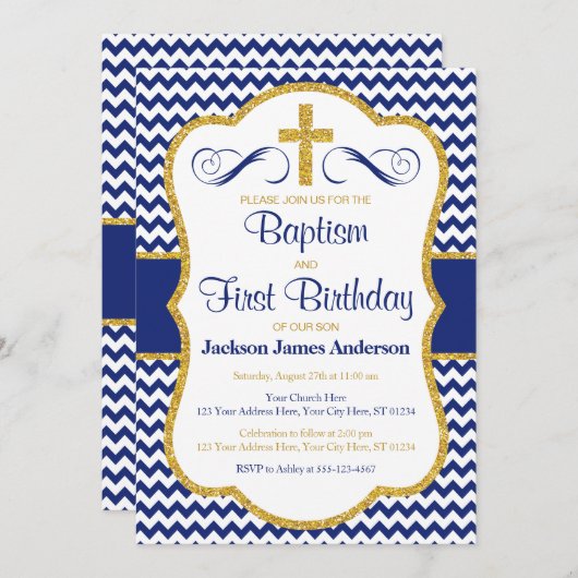 男の子のための洗礼そして最初誕生日の招待状 招待状 (正面/裏面)