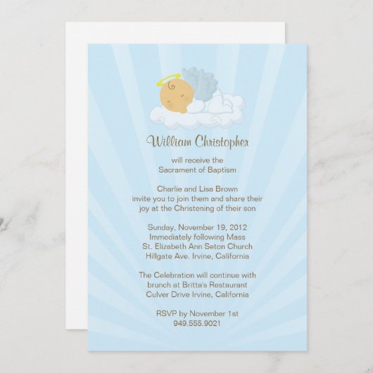 男の子のための洗礼の招待状 招待状 (正面/裏面)