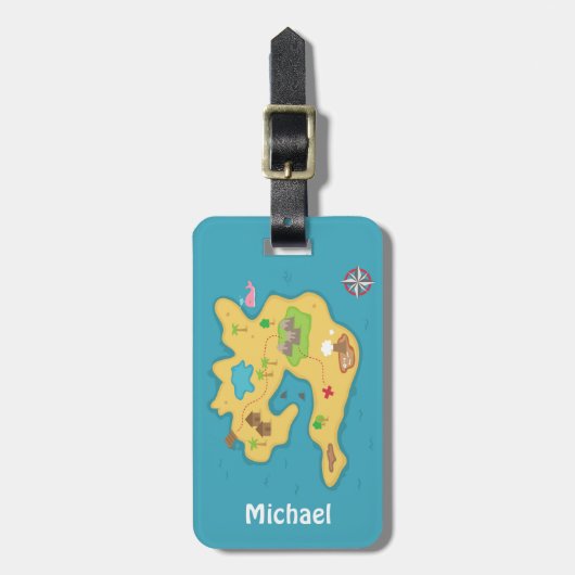 男の子のための海賊島の冒険の宝物地図 ラゲッジタグ (正面縦)