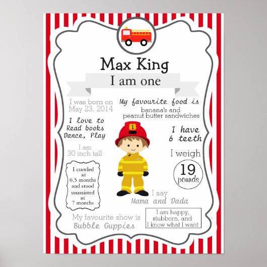 男の子のための消防士の最初の誕生日ポスター ポスター (正面)