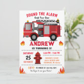 男の子のための消防車の誕生日パーティー 招待状 (スタンド正面)