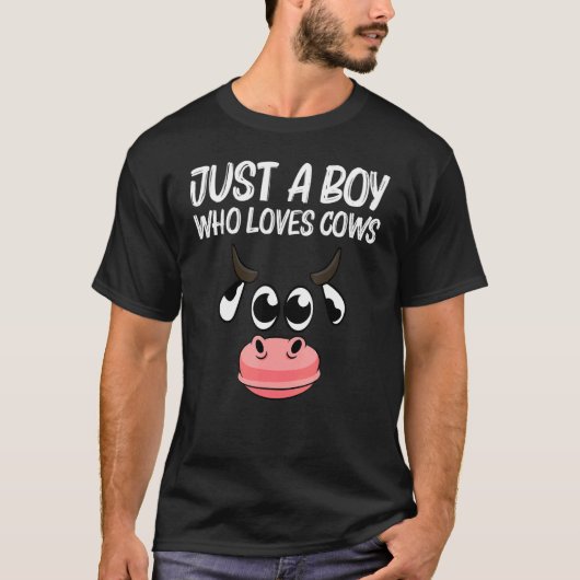 男の子のための牛のデザイン 少年 牧場の動物 ファ Tシャツ (正面)