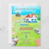 男の子のための牧場の動物パーティー 招待状 (正面)