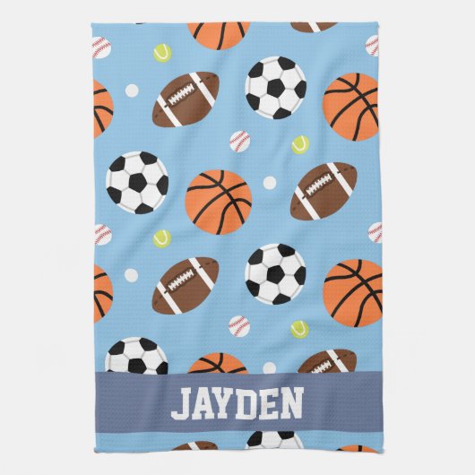 男の子のための球のスポーツがテーマのパターン キッチンタオル (縦)