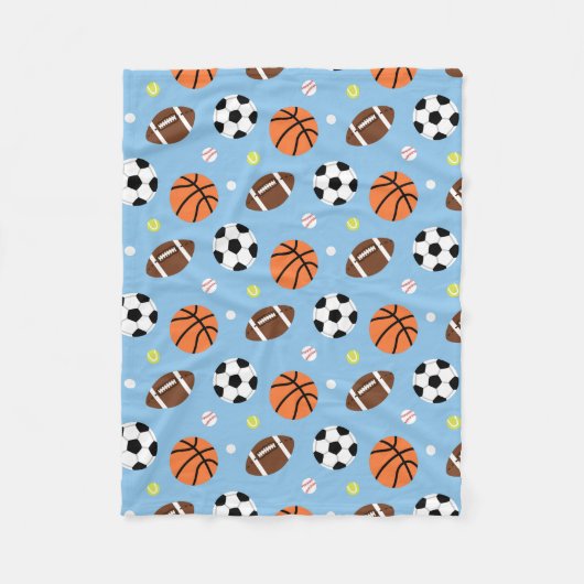 男の子のための球のスポーツがテーマのパターン フリースブランケット (正面)