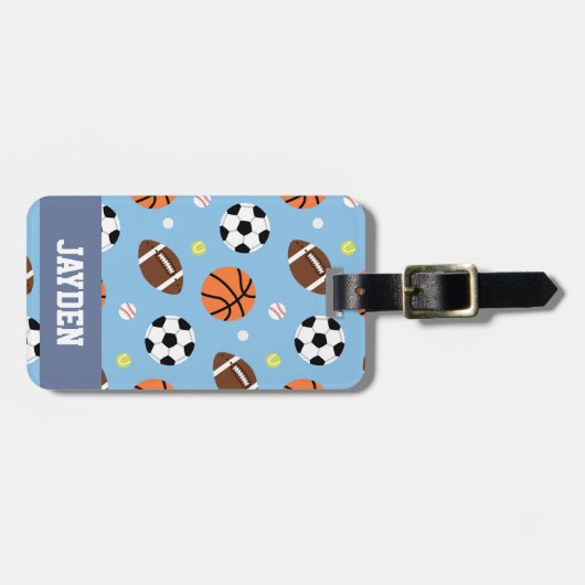 男の子のための球のスポーツがテーマのパターン ラゲッジタグ (正面横)