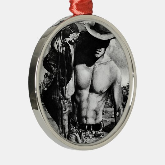 男の子のための男性の芸術Cowboy Bodybuilderクリスマス メタルオーナメント (右)