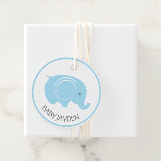 男の子のための象とベビーシャワーラベル フェイバータグ (インサイチュ)