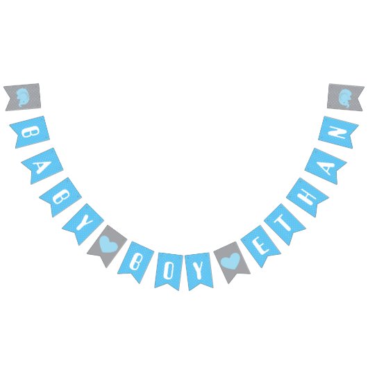 男の子のための象と赤ちゃんシャワーのバンティング旗 バンティングフラッグ (全)