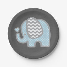 男の子のための象のベビーシャワーの紙皿