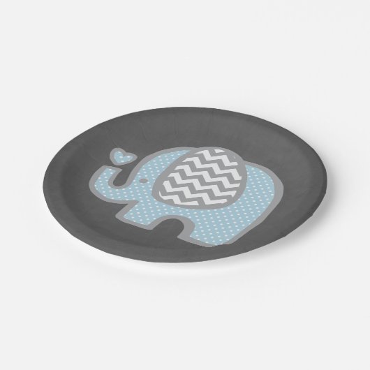 男の子のための象のベビーシャワーの紙皿 ペーパープレート (アングル)