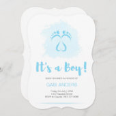 男の子のための足音の赤ちゃんシャワー招待 招待状 (正面/裏面)