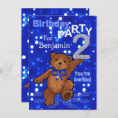 男の子のための踊るくまの第2誕生会 招待状 (正面/裏面)