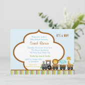 男の子のための野生の列車のサファリ動物の招待状 招待状 (スタンド正面)