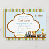 男の子のための野生の列車のサファリ動物の招待状 招待状 (正面/裏面)