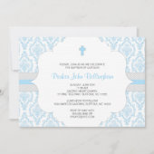 男の子のための青いダマスク織の洗礼/《キリスト教》洗礼式や命名式の招待 招待状 (正面)