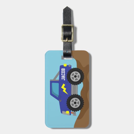 男の子のための青いモンスタートラックを、競争させます ラゲッジタグ (正面縦)