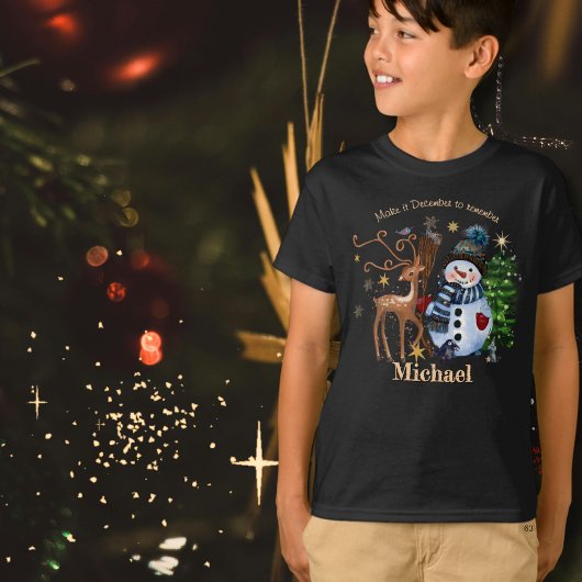 男の子のための魔法の森の友達のクリスマスシャツ Tシャツ