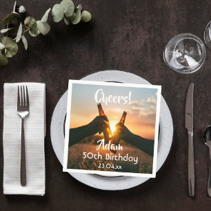 男の子のための50歳の誕生日パーティー応援ビール スタンダードカクテルナプキン