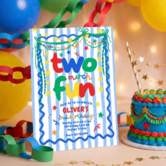 男の子のための「Too Much Fun」2歳の誕生日パーティーの招待状 招待状