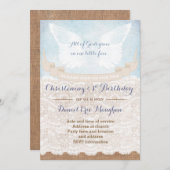 男の子のためのBurlap 1st誕生日と《キリスト教》洗礼式や命名式パーティー 招待状 (正面/裏面)