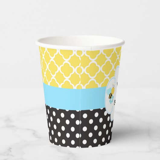 男の子のまわりに黄色と黒の赤ちゃんシャワー 紙コップ (右)