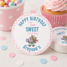 男の子のアイスクリームトラック 2歳の誕生日おめでとうパーティー ラウンドシール