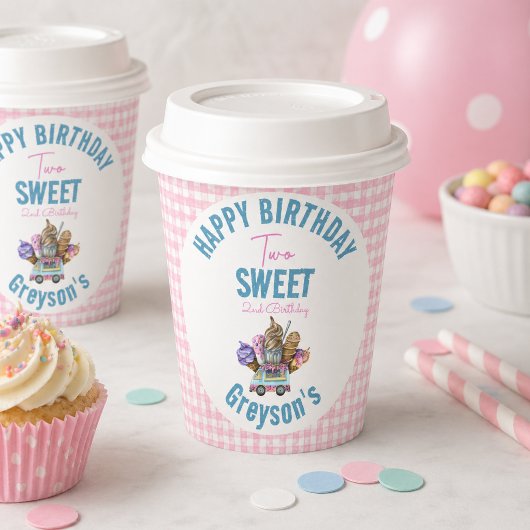 男の子のアイスクリームトラック 2歳の誕生日お祝い Two Sweet 紙コップ