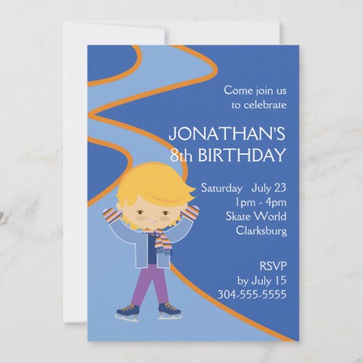 男の子のアイススケートのパーティー 招待状 (正面)