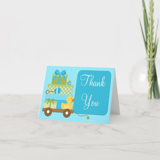 男の子のアヒルのベビーシャワーのサンキューカード サンキューカード (正面)