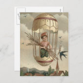 男の子のイースターエッグの鳥の空の気球 シーズンポストカード (正面/裏面)