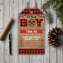 男の子のウッドプレ素朴イド赤ちゃんシャワー ギフトタグ