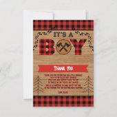 男の子のウッドプレ素朴イド赤ちゃんシャワー サンキューカード (正面)