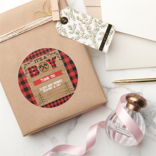 男の子のウッドプレ素朴イド赤ちゃんシャワー ラウンドシール (ギフト)