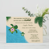 男の子のウミガメのベビーシャワーの招待青い(Honu) 02A 招待状 (スタンド正面)