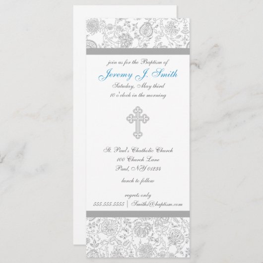 男の子のエレガントな十字の《キリスト教》洗礼式や命名式の招待状 招待状 (正面/裏面)