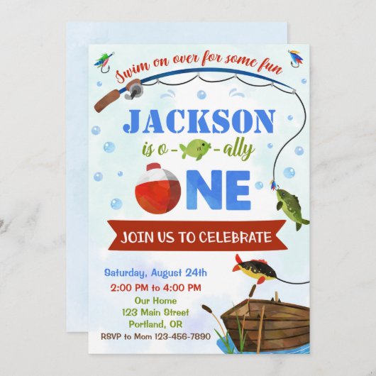 男の子のオフィシャルワンの誕生日の招待状O-fish-al 招待状 (正面/裏面)