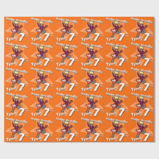 男の子のオレンジあなたの一流の第7誕生日のロックスターの覆い ラッピングペーパー (フラット)