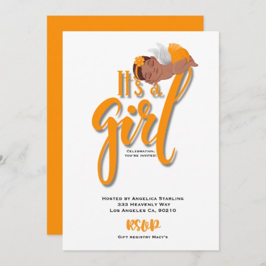 男の子のオレンジ色の告知カードだ 案内状 (正面/裏面)