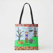 男の子のカウボーイの衣装ハロウィーンをトリックまたは治療する トートバッグ (正面)