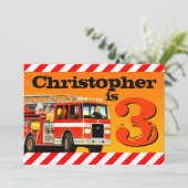 男の子のカスタムな普通消防車の第3誕生会 招待状 (スタンド正面)
