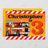 男の子のカスタムな普通消防車の第3誕生会 招待状 (正面/裏面)