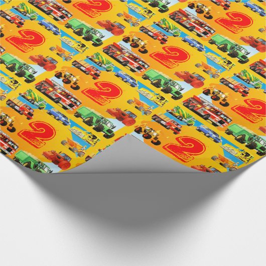 男の子のカスタムの第2誕生日の建築のトラック ラッピングペーパー (角)