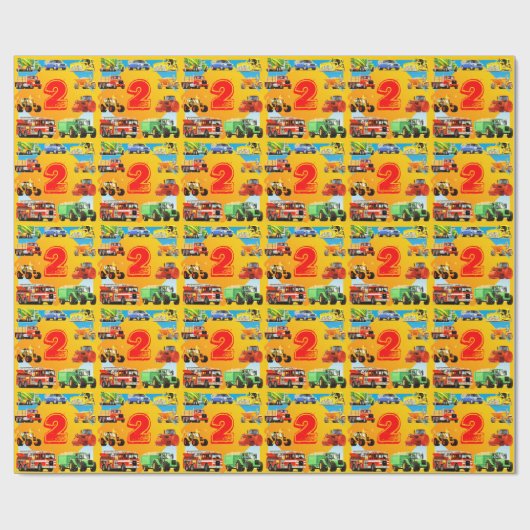 男の子のカスタムの第2誕生日の建築のトラック ラッピングペーパー (フラット)