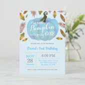 男の子のカボチャのファーストバースデー招待状 青 招待状 (スタンド正面)