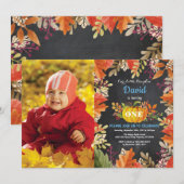 男の子のカボチャの秋の誕生日招待状 招待状 (正面/裏面)