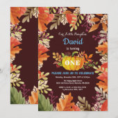 男の子のカボチャの秋の誕生日招待状 招待状 (正面/裏面)