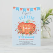 男の子のカボチャの誕生日招待状 オレンジとブルー 招待状 (スタンド正面)